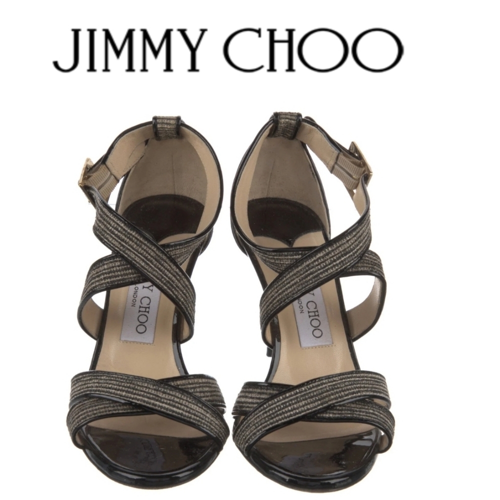 Jimmy Choo "LOUISE" Black Strappy Heels 6.5 - Picture 3 of 9